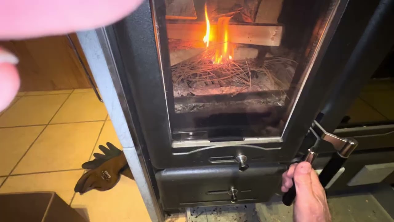 How to start a fire in a Nordica wood burning cookstove with no kindlings.