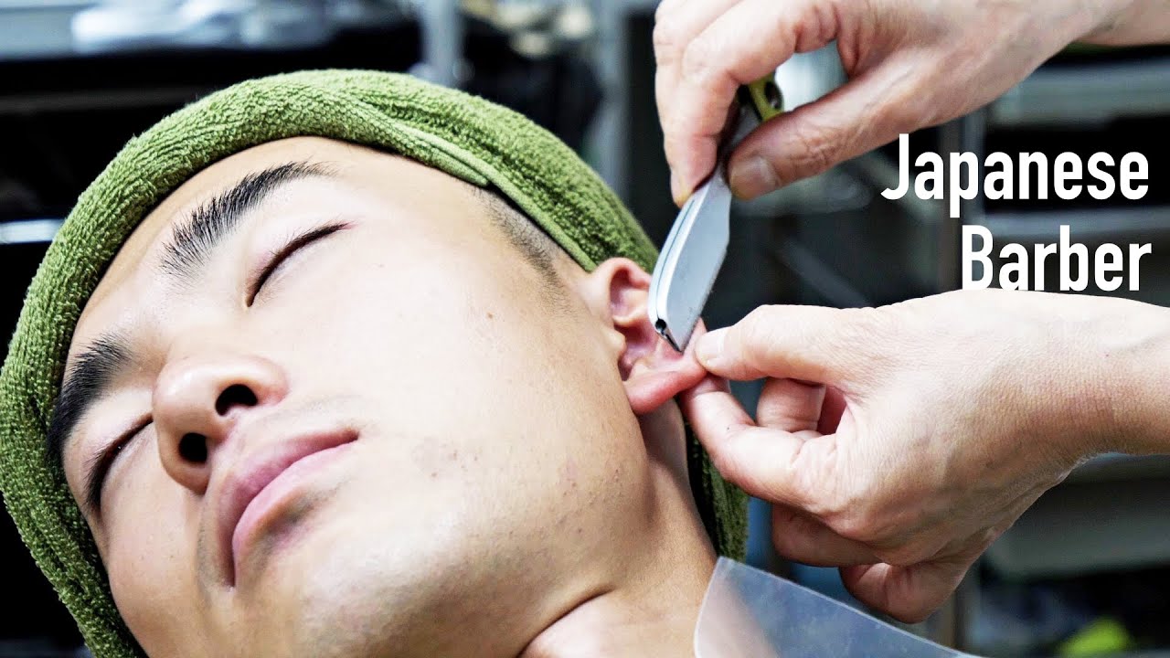🇯🇵 Ear cleaning  / Straight razor ear shaving by a japanese women barber / ASMR / ヘアーサロンタナカ 🇯🇵