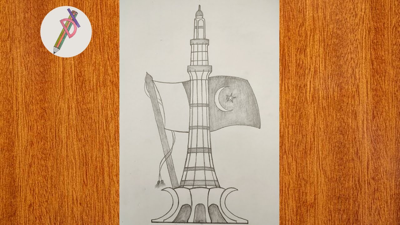 How to Draw Minar-e-Pakistan  with flag Step by Step || minar e pakistan drawing #viral #viralvideo