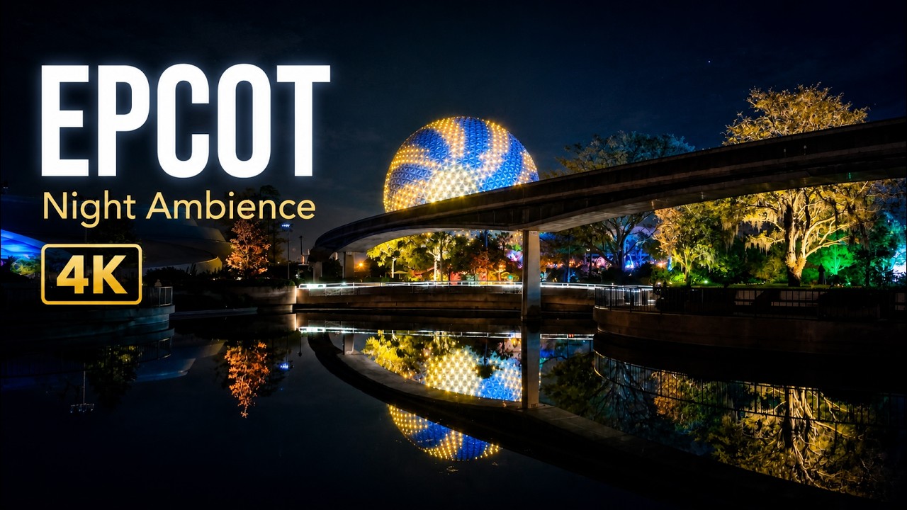 Epcot Night Glow 4K | 4 Hours of Relaxing Disney World Ambience & Music