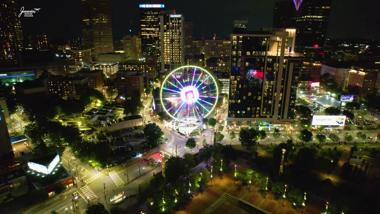 Drone Video of Ferris Wheel in Downtown Atlanta