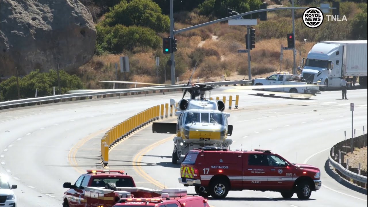 LA County Fire Department Air Ops Lands on Topanga Canyon