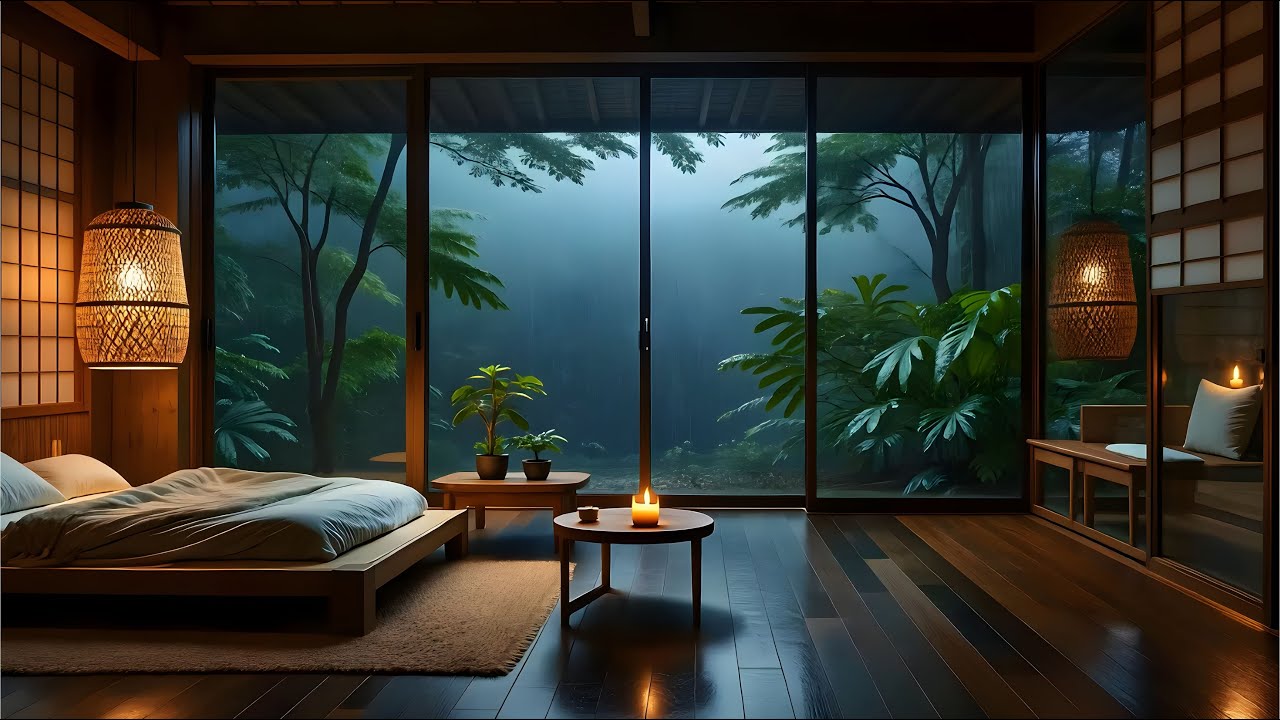 Soothing Piano with Midnight Rain Sounds | Peaceful Sleep Music for Deep Relaxation and Rest