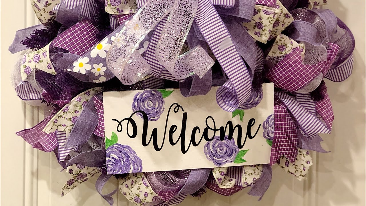 How ro make a 3 mesh poof wreath with 10 in mesh Purple Rose Wreath