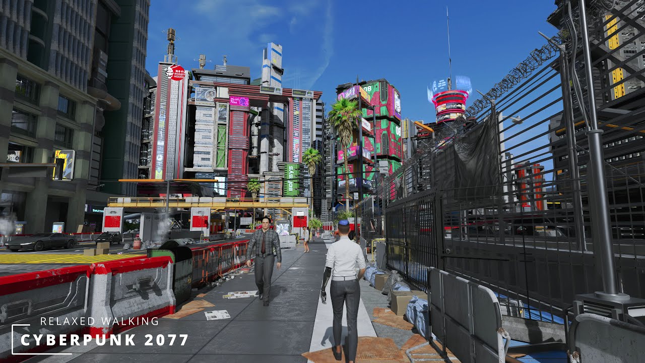 Cyberpunk 2077 – Watson District Walk | Afternoon Blue Sky City Streets | 4K Path Tracing