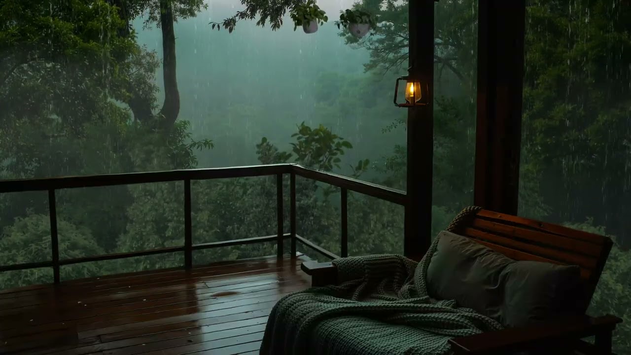 Rainy Balcony Ambience in the Forest | Relaxing Rain Sounds for Sleep & Study