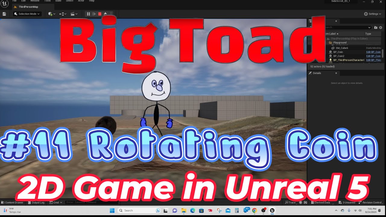 Vol. 11 Unreal 5  - 2D game Tutorial - Rotating Coin player interaction