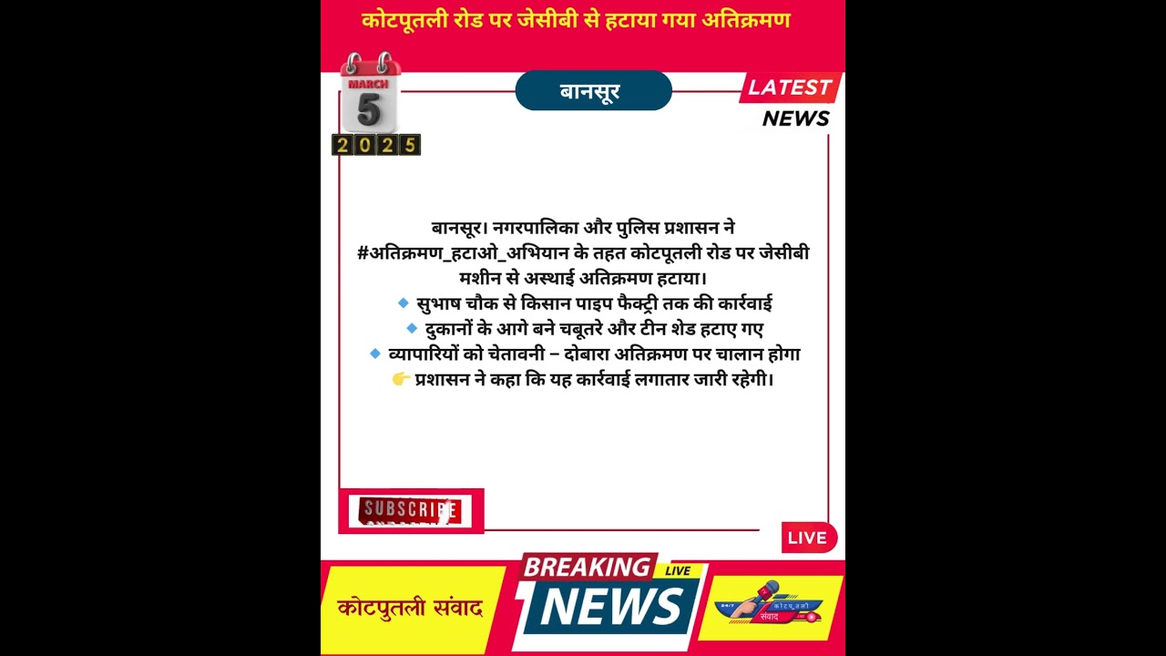 JCB Removes Encroachment on Kotputli  | Kotputli Samvad #kotputlinews #coronalockdown #breakingnews
