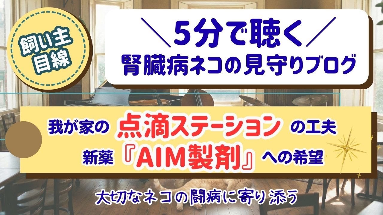 猫の自宅点滴を楽にする「わが家の工夫」と新薬AIM製剤【5分で聴くブログ #02】-腎臓病ステージ4
