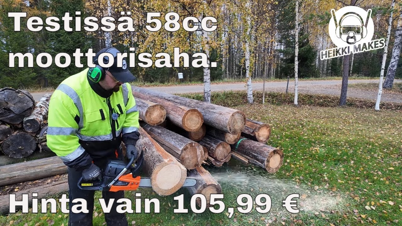 Testissä Vevor 58cc moottorisaha, 105,99 € toimitettuna, ja alekoodilla -5 % vielä pois.