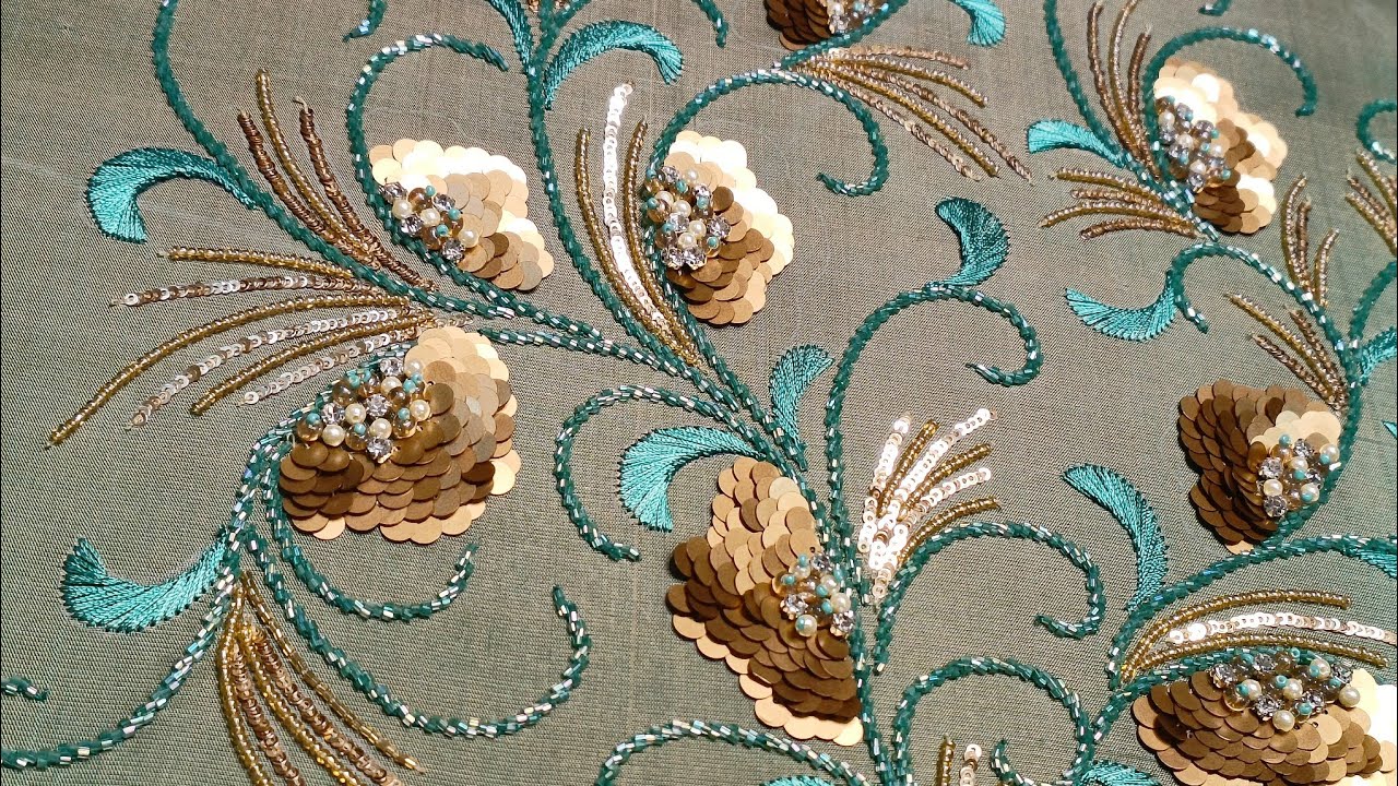 Fancy aari embroidery for silk saree/ Cutdana and sequins embroidery