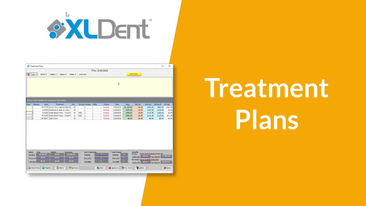 XLDent Dental Software Demo - Treatment Plans