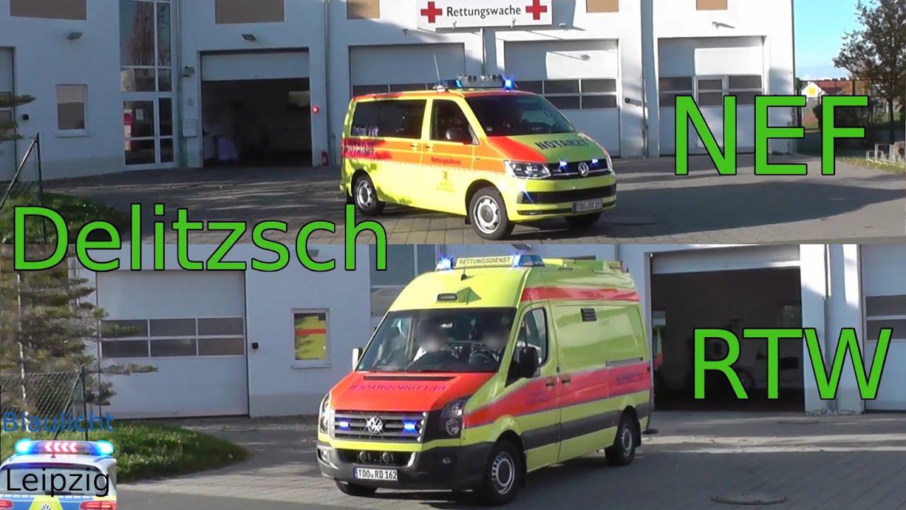 Notarzteinsatzfahrzeug (NEF) und Rettungswagen (RTW) DRK Rettungswache Delitzsch auf Einsatzfahrt