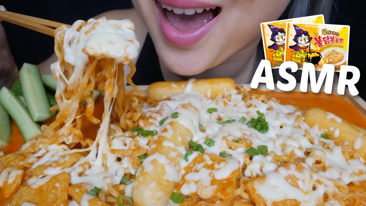SAMYANG SPICY QUATTRO CHEESE Noodles with Tobiko No Talking Eating Sounds | N.E Let's Eat