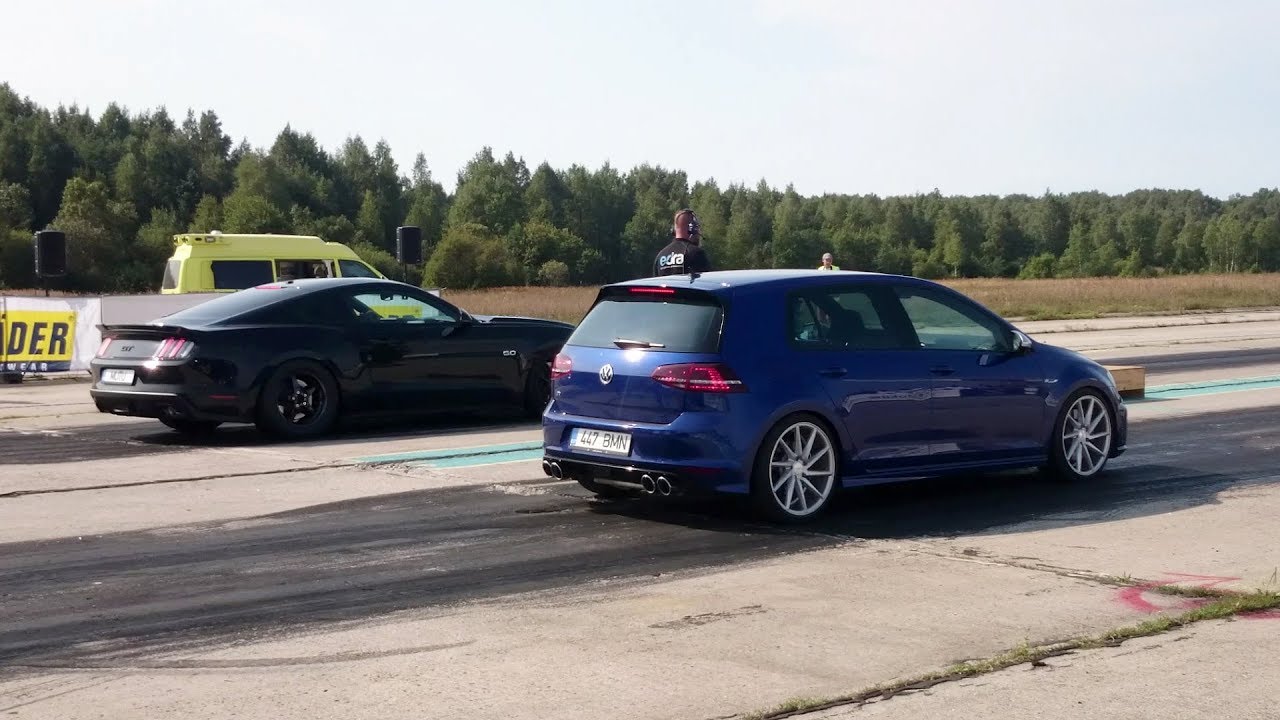 2017 Ford Mustang GT 5.0 Supercharged vs 2014 VW Golf R Mk7 1/4 mile drag race