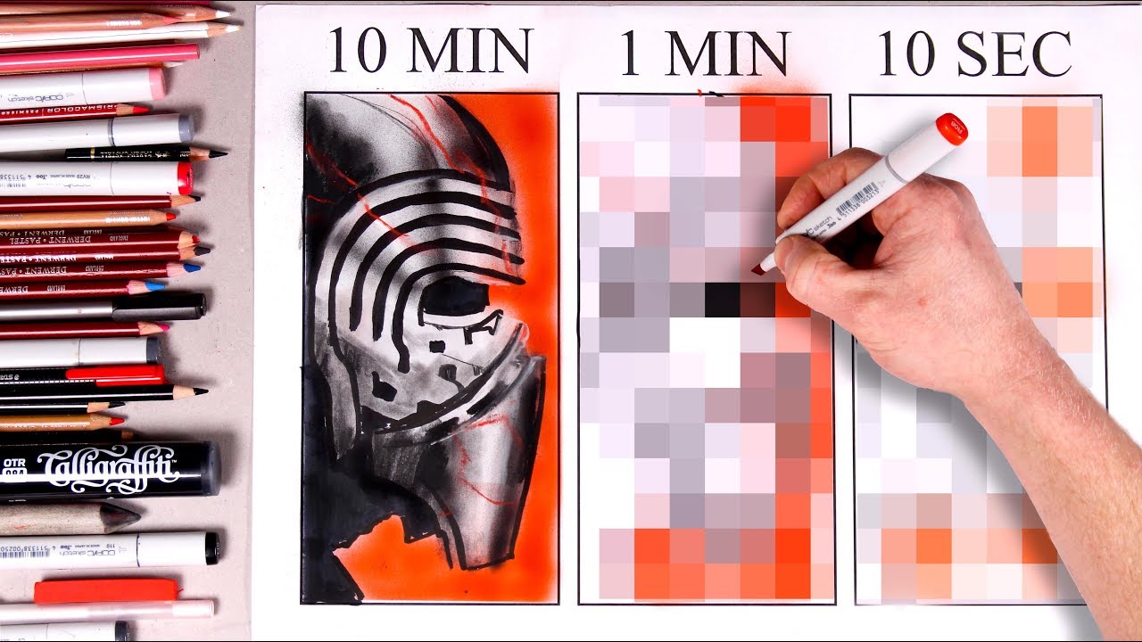Drawing Kylo Ren in 10 MIN, 1 MIN & 10 SECONDS!