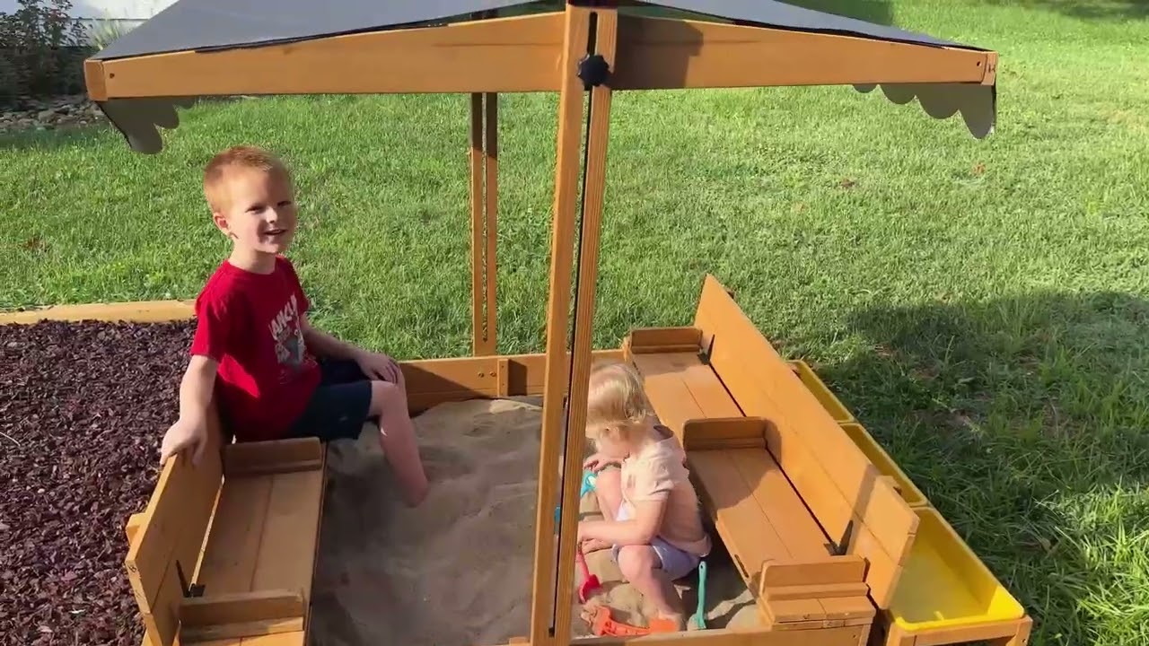 Aivituvin GUT08 Kids Sandbox With Cover and Bench Sandbox with Toy Bin Storage