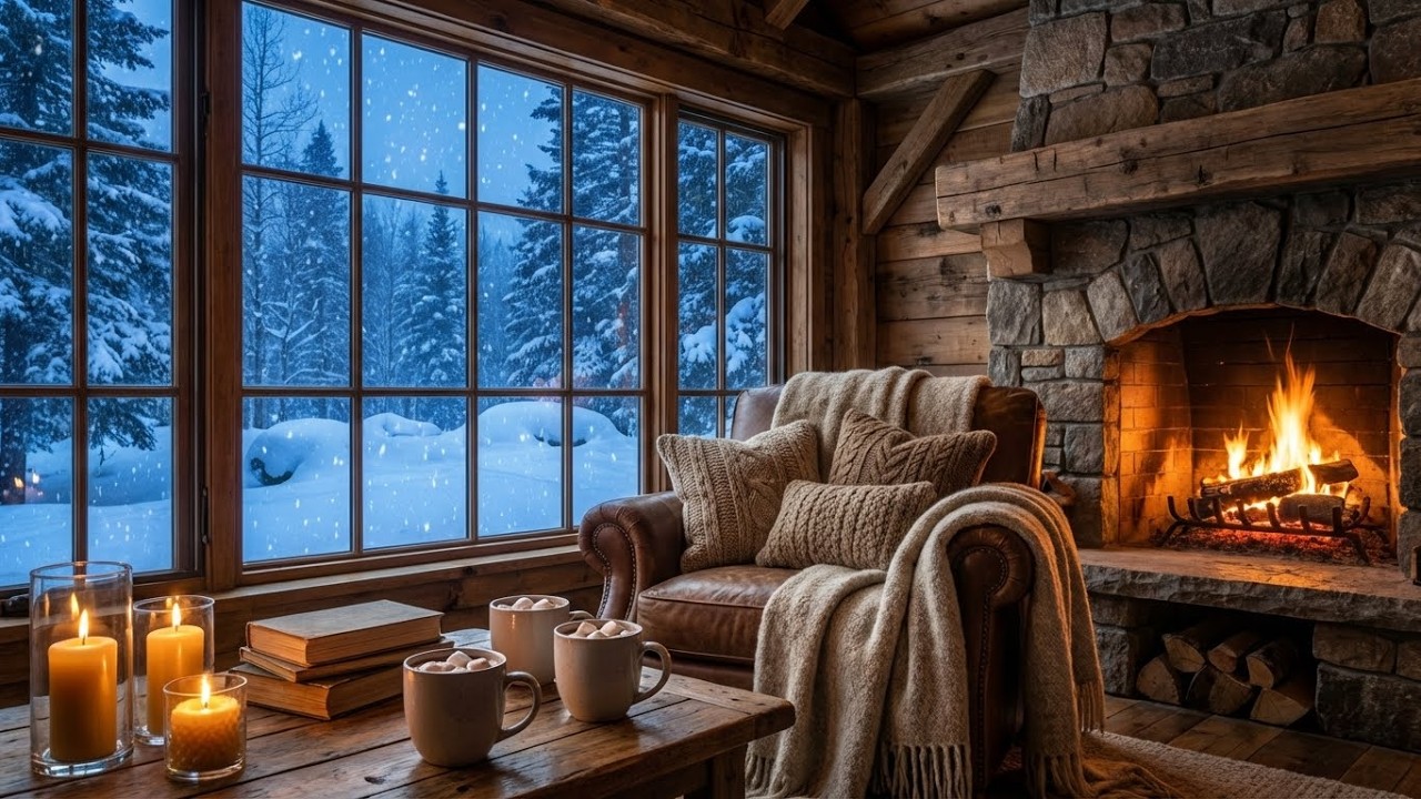 Cozy Cabin Fireplace Jazz ☕❄️ | Snowfall Winter Jazz for Relaxing