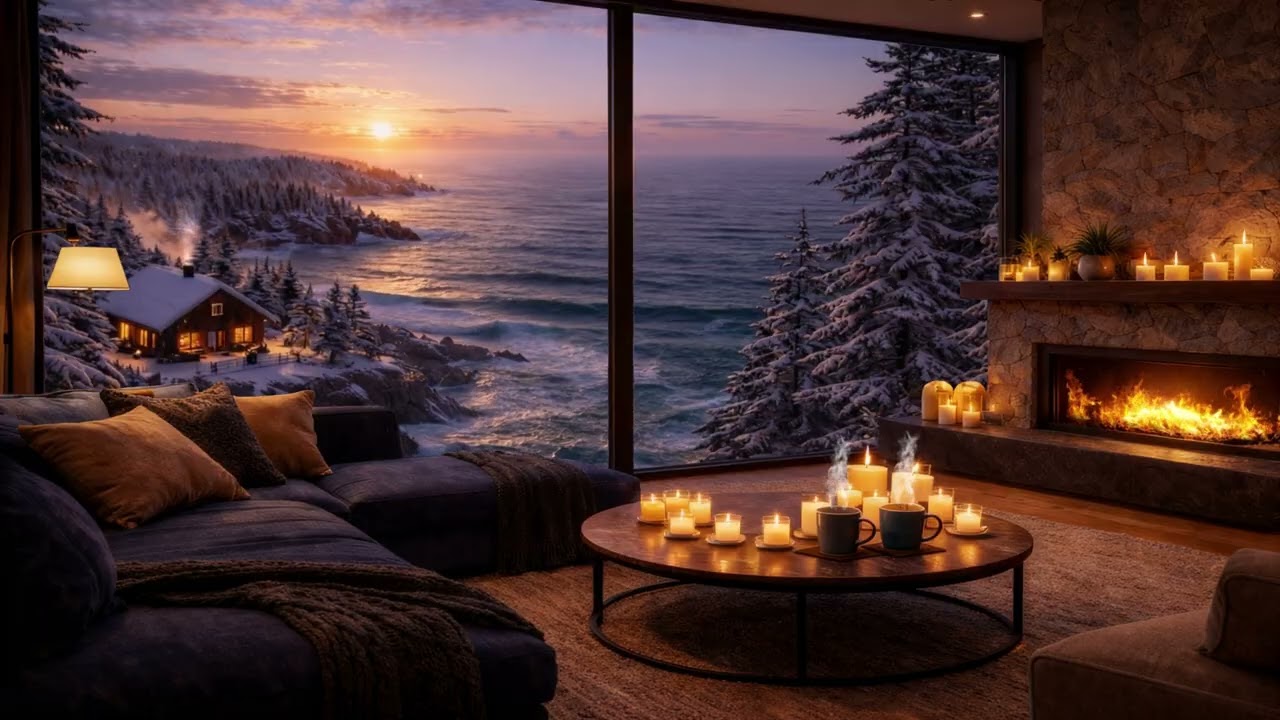 Slow Jazz Piano & Soft Saxophone 🎷 Cozy Fireplace Ambience for Study, Relax & Late Night Work
