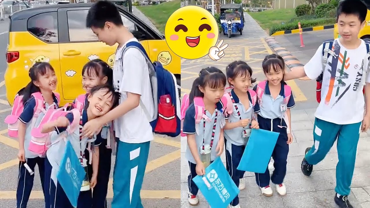 The brother is here to pick up his triplet sisters from school!#triplets #cute #cutebaby