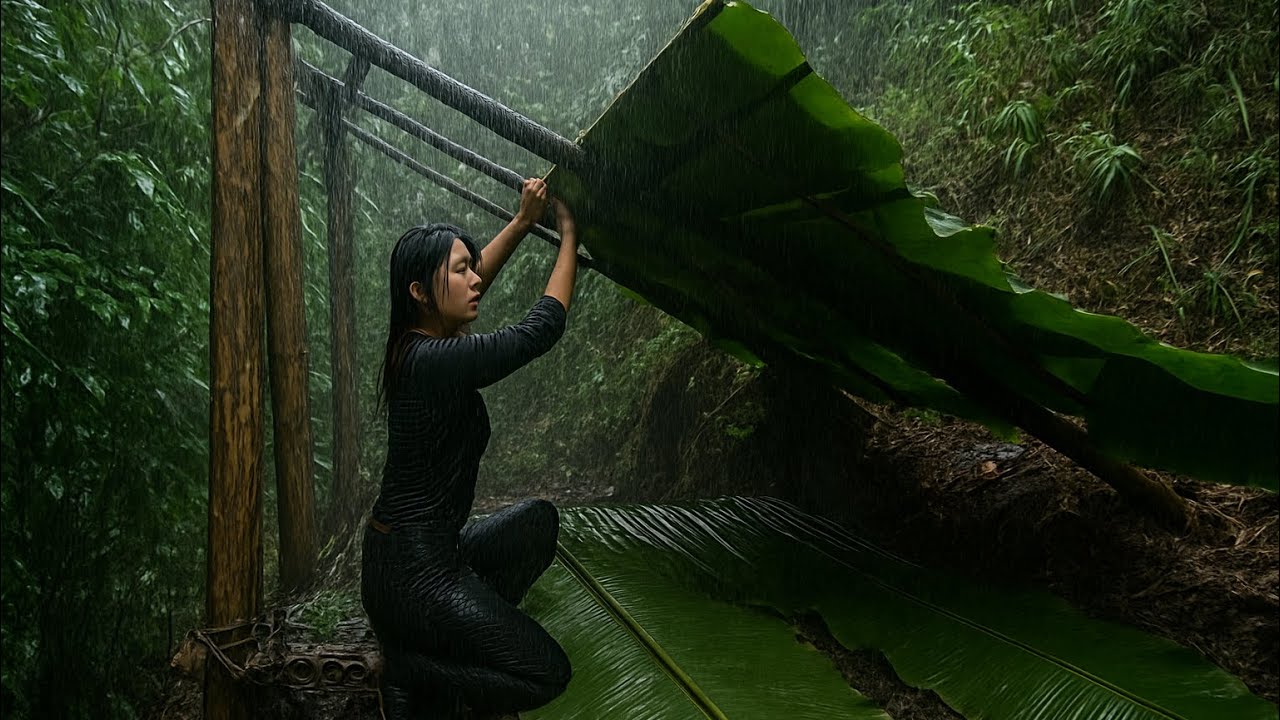 Build an emergency shelter during a freezing winter rainstorm - solo survival