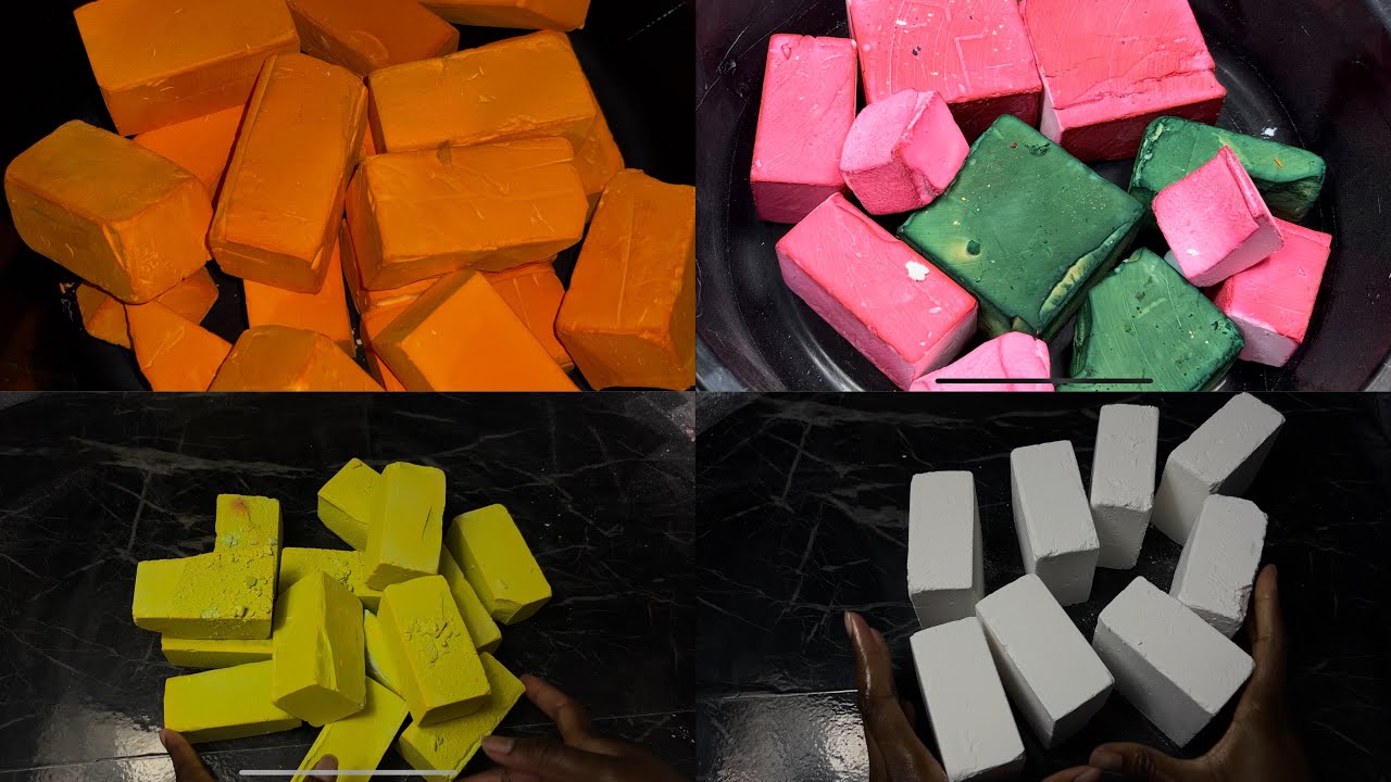 1hr of dyed and plain gym chalk crush | ASMR