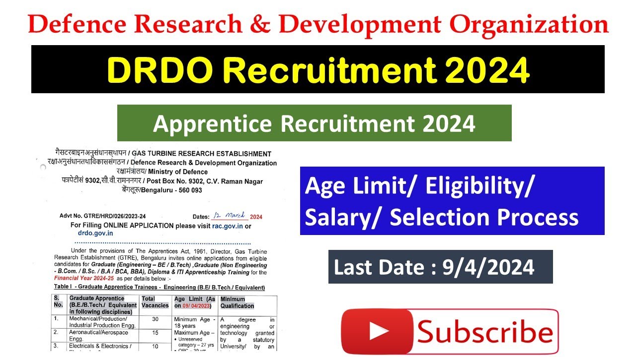 DRDO GTRE Apprentice 2024|DRDO Recruitment 2024|Apprentice Recruitment 2024