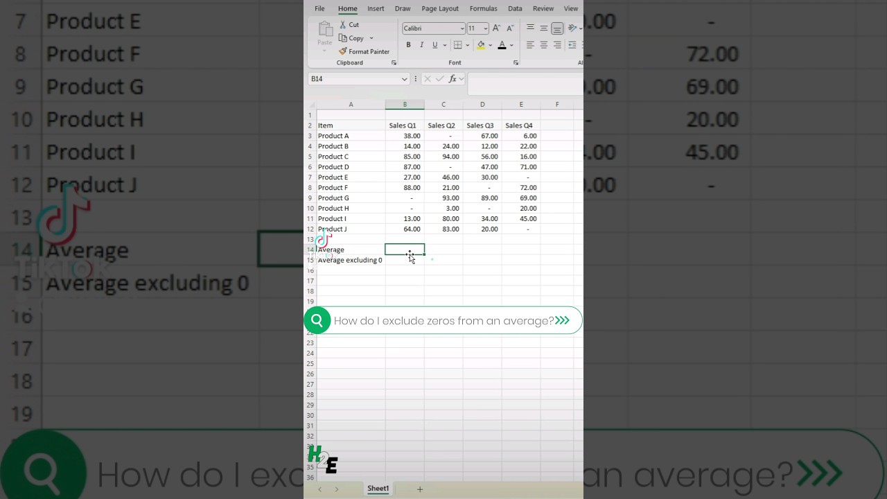 Исключить нули при расчете средних значений в Excel