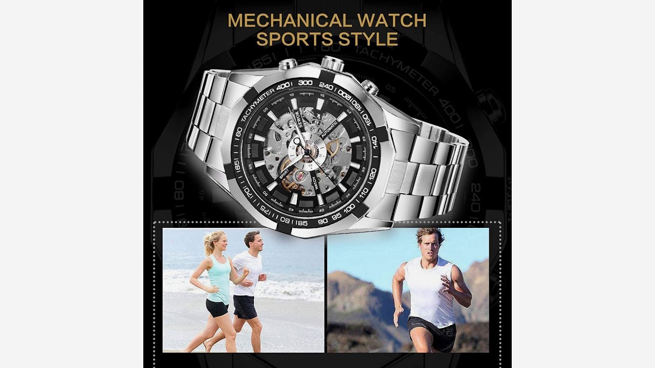 Watch, Mens Watches Mechanical Stainless Steel Automatic Skeleton Dial Fashion Analog D...