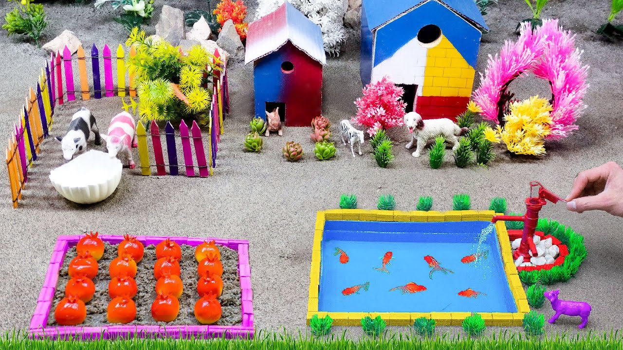 DIY making Farm Diorama with house for cow, pig | cowshed - woodworking #2