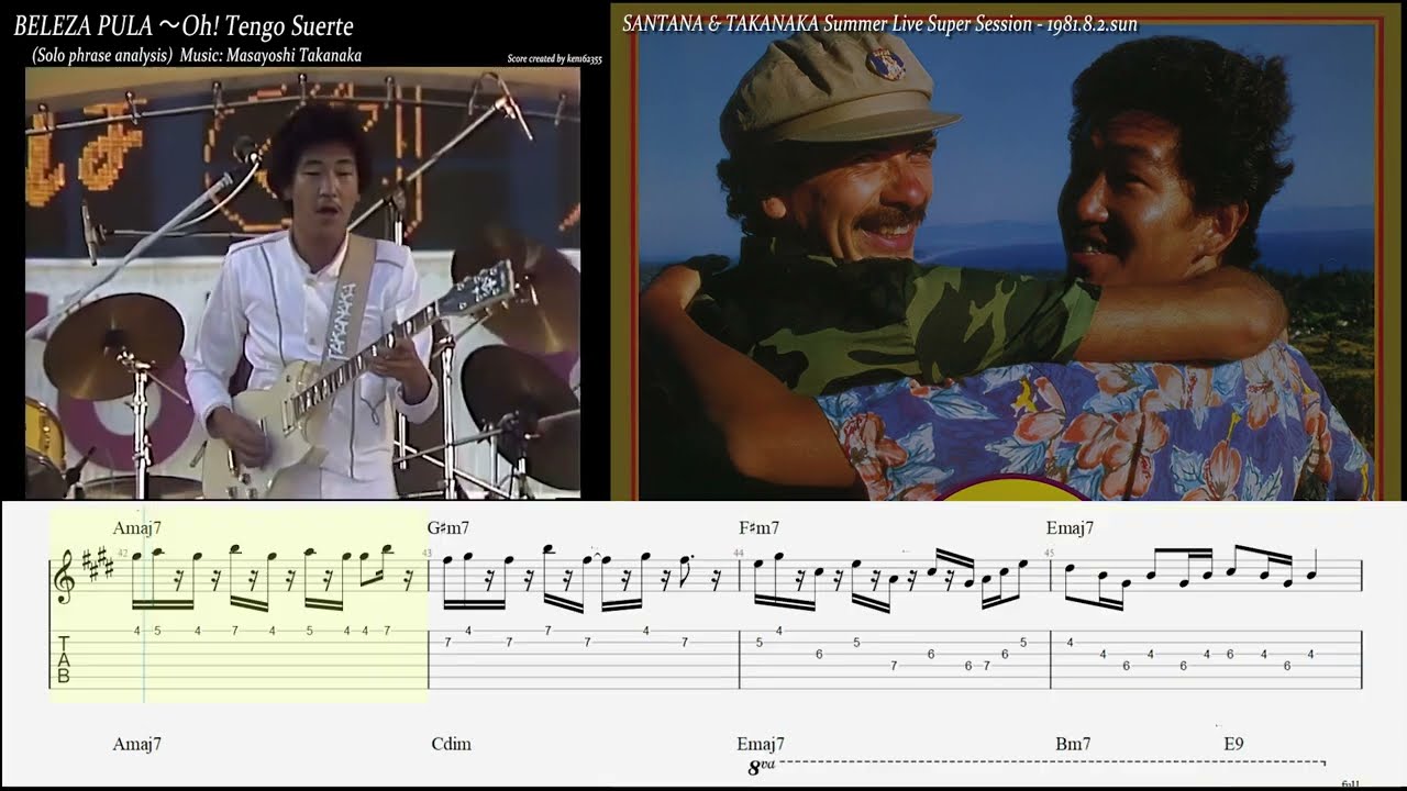 高中正義【Masayoshi Takanaka】BELEZA PULA to Oh Tengo Suerte LIVE 1981【Guitar Score】