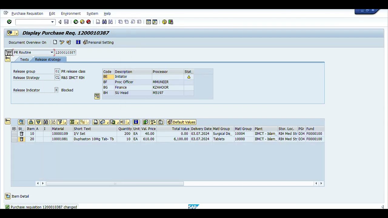 How to edit PR in SAP MM code me52n