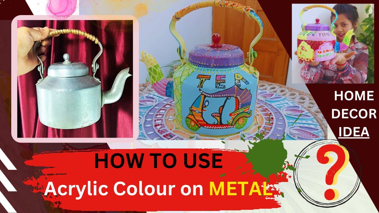 How to Use Acrylic Colour on Metal 🎨| DIY Kettle | How to paint kettle at home 🤩 #diy #art #craft