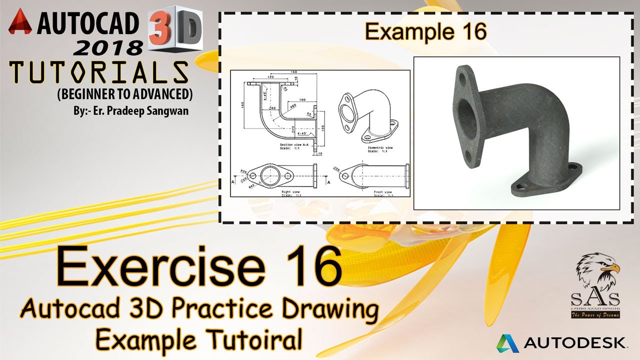 Autocad 3D Practice Drawing | Exercise 16 | Autocad 3D Example Tutorial