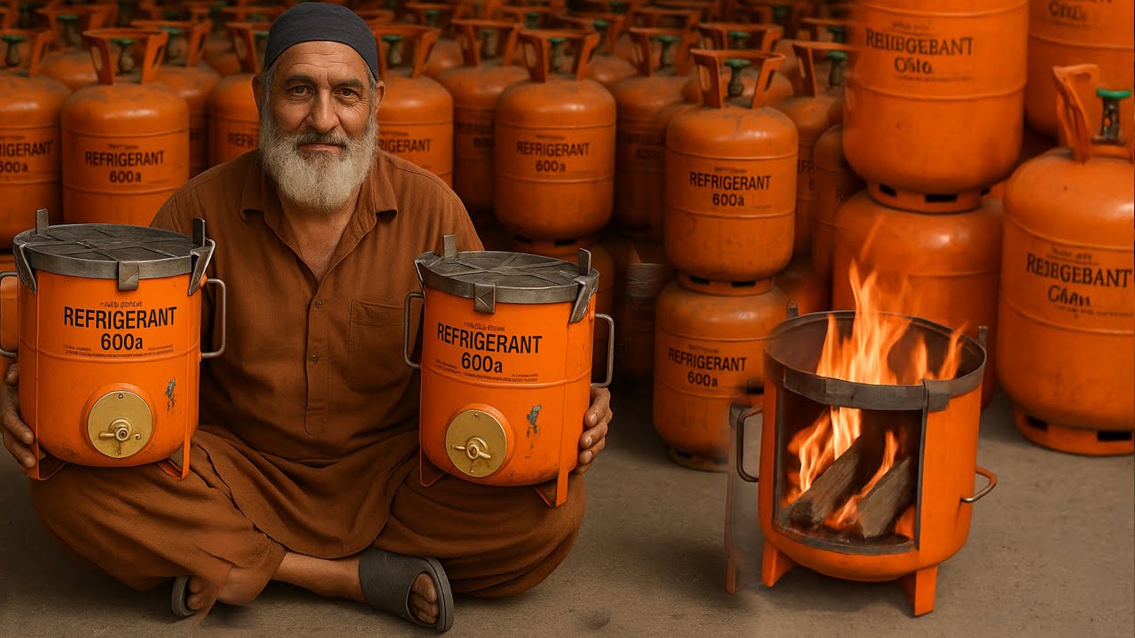 Recycling Process of Old Ac Gas Cylinders to Make Wooden Stove | Waste Recycling