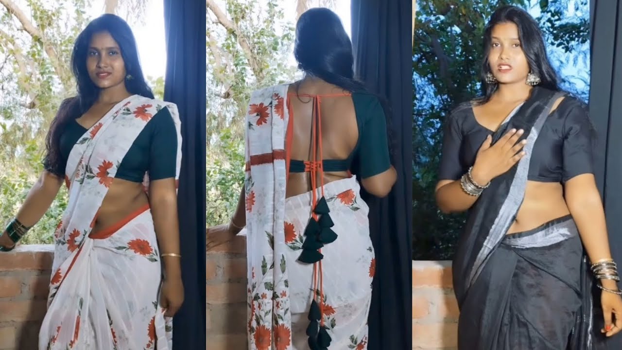 White Floral Cotton Saree with Green Cotton Blouse South Indian Saree Draping Style Saree Pose