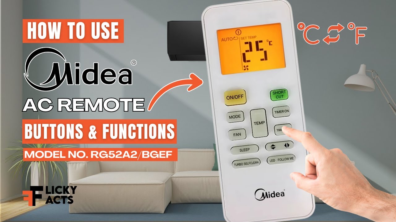 How to Use: Midea AC Remote Buttons & Functions | Heat Pump Remote Guide | Model No. RG52A2/BGEF