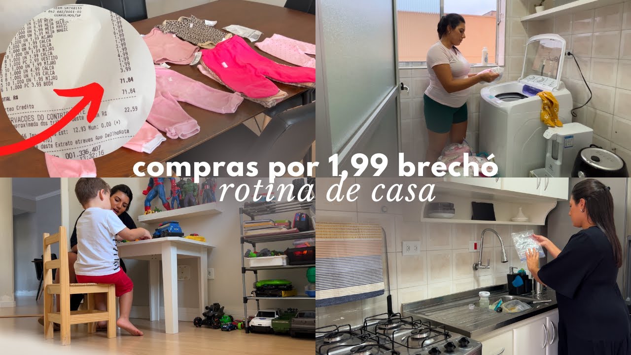 Compras no brechó por 1,99 😱 | Rotina do dia grávida de 8 meses | Lavando roupa do enxoval da bebê 🧺