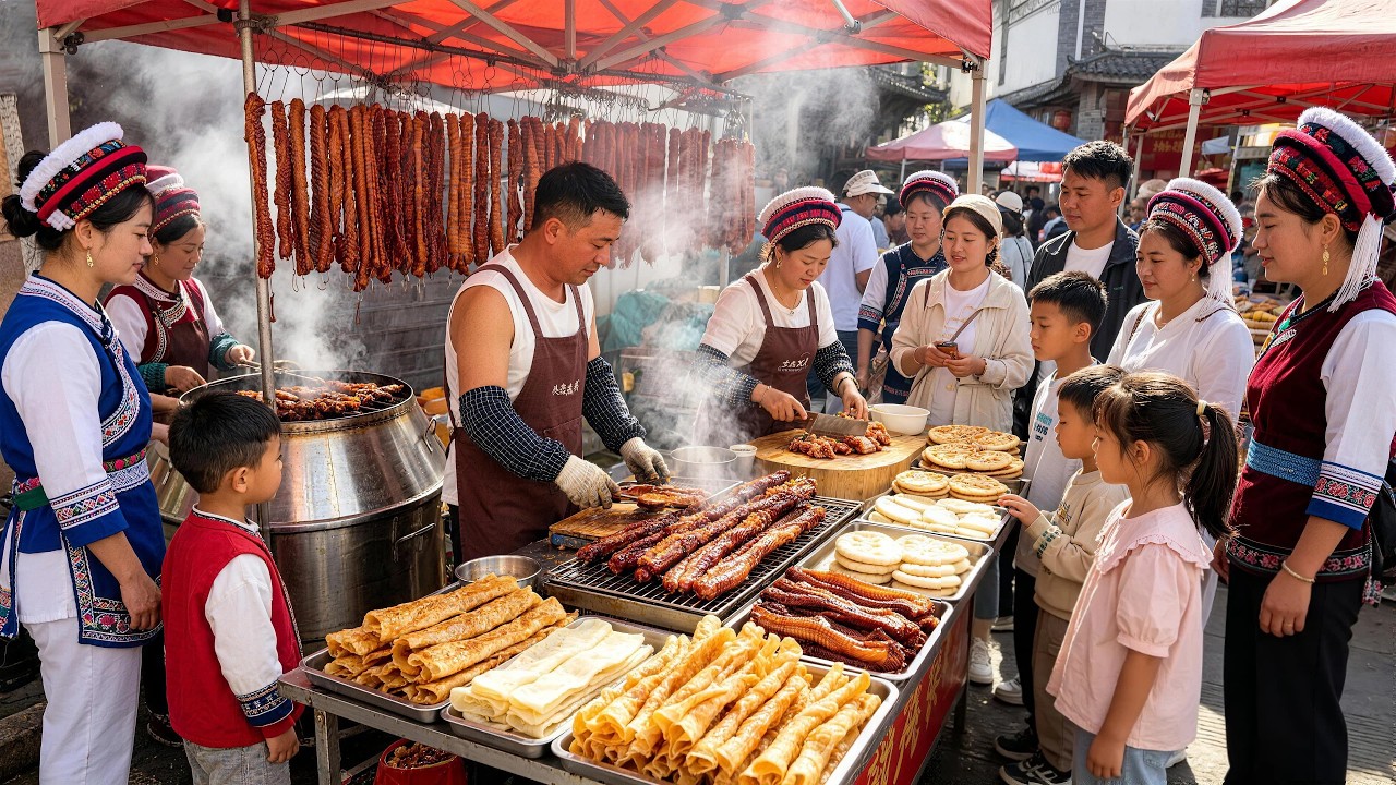 Traditional Market in Dali, Yunnan, China! Bai Villagers, Street Food & Local Flavors