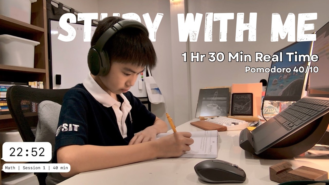Study With Me | 1 Hr 30 Min Real Time | Pomodoro 40/10 | No Talking, No Music | Math | Pencil