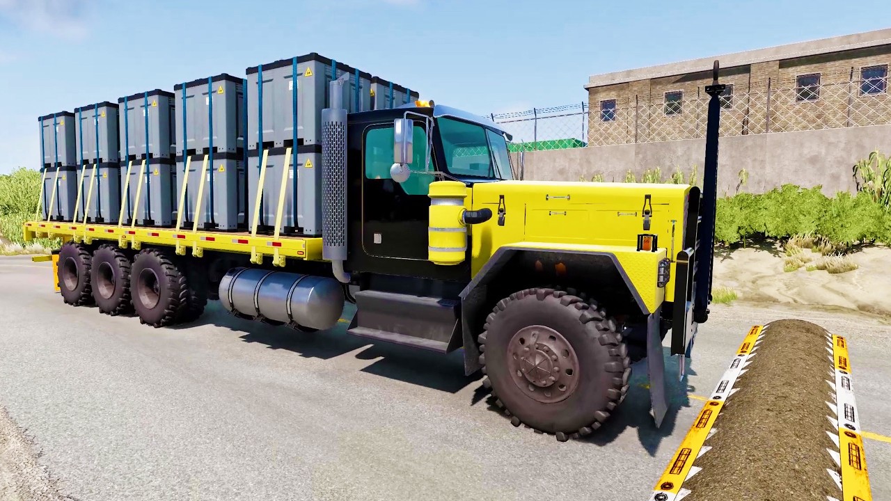 TRUCKS, CARS, LONG BUS Vs MASSIVE SPEED BUMPS - BeamNG.Drive