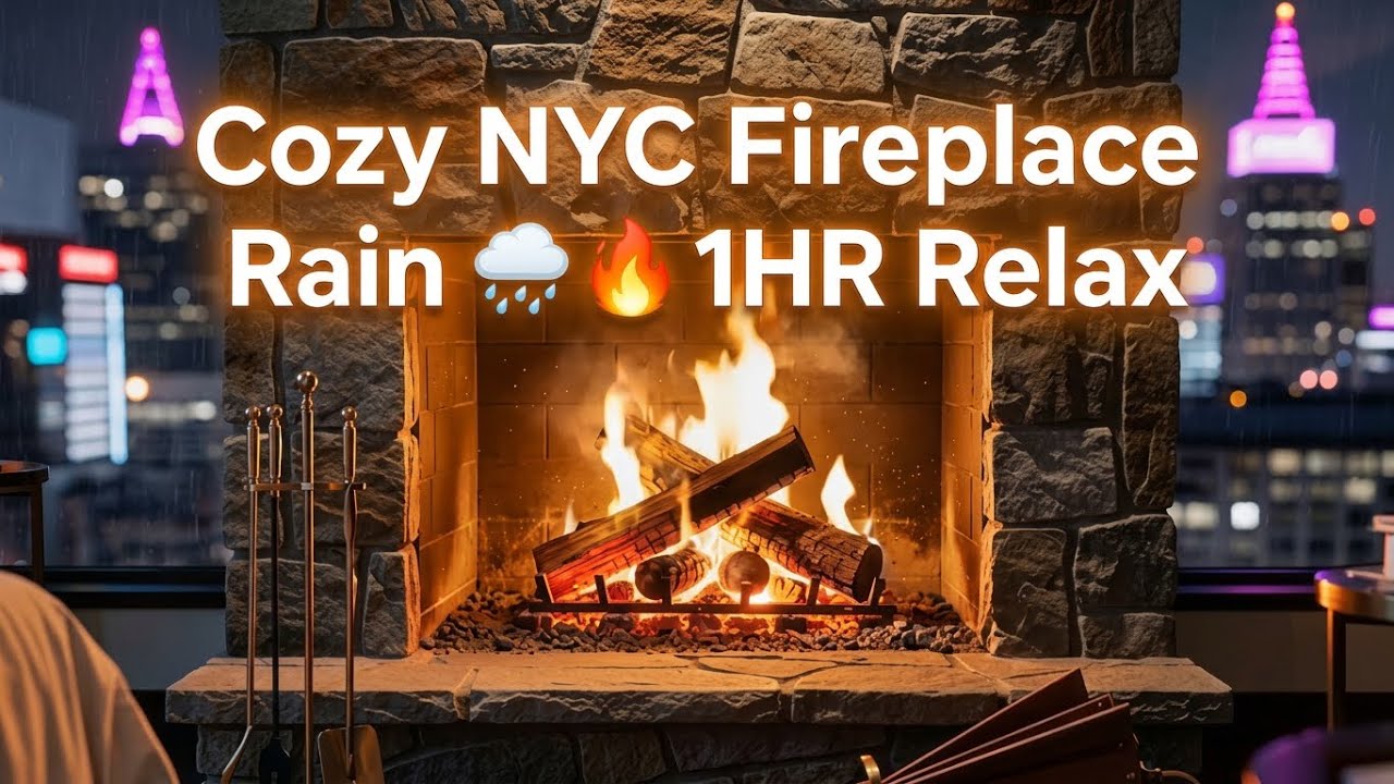 🔥 Cozy NYC Penthouse Fireplace | 1 Hour Fire Crackling Sounds ✨`