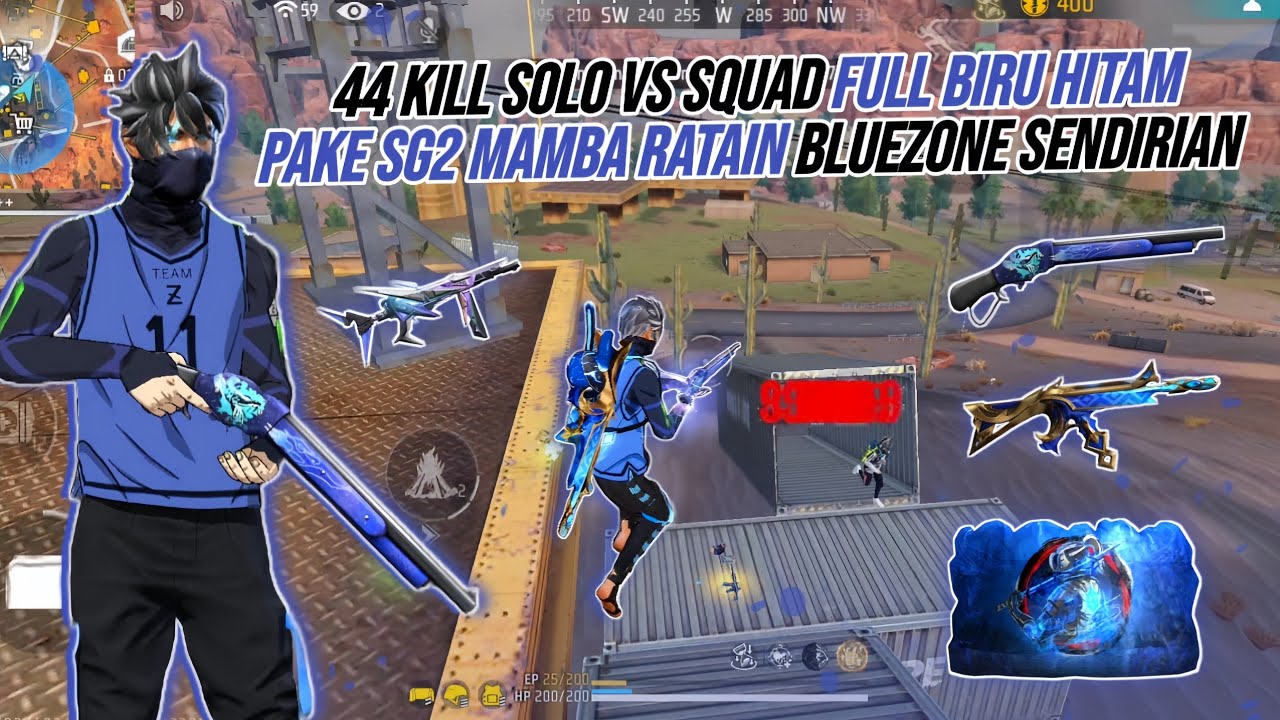 44 KILL SOLO VS SQUAD FULL BIRU HITAM !!! PAKE SG2 MAMBA RATAIN 4 SQUAD DI BLUEZONE SENDIRIAN  🔥🔥🔥