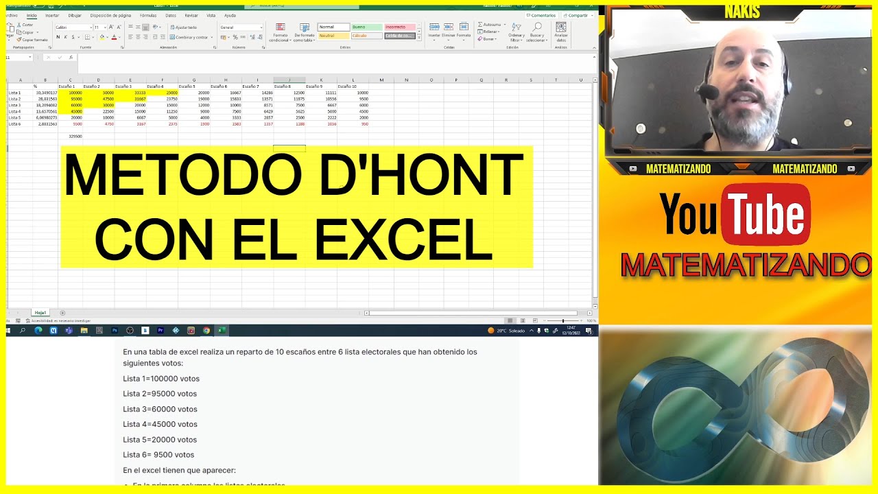 🍀 Método D'hont 🍀con el excel  💪💪