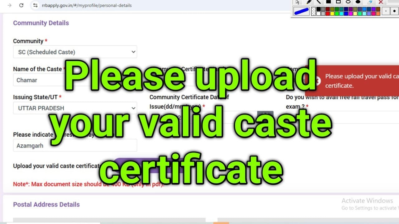 please upload your valid caste certificate RRB 2025 I Please upload your valid caste certificate