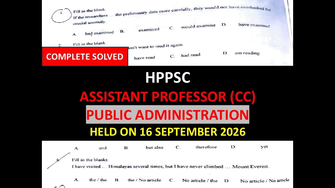 HPPSC ASSISTANT PROFESSOR (CC) PUBLIC ADMINISTRATIONHELD ON 16 SEPTEMBER 2026 ANSWER KEY