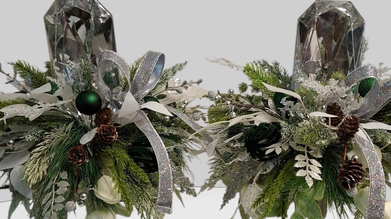 How to make  Artificial Christmas Candlestick Arrangement 🎄 