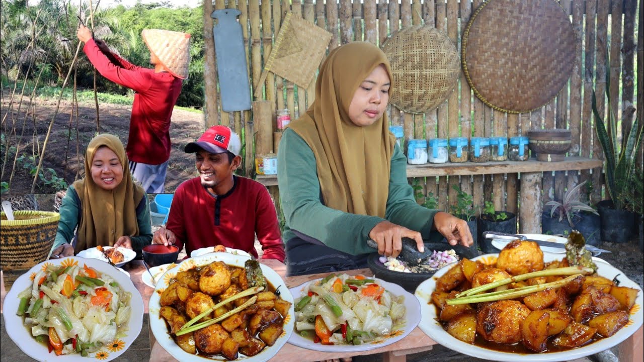 Emang Paling Nikmat Masak Semor Telur kentang & Capcay sayur, masakan desa