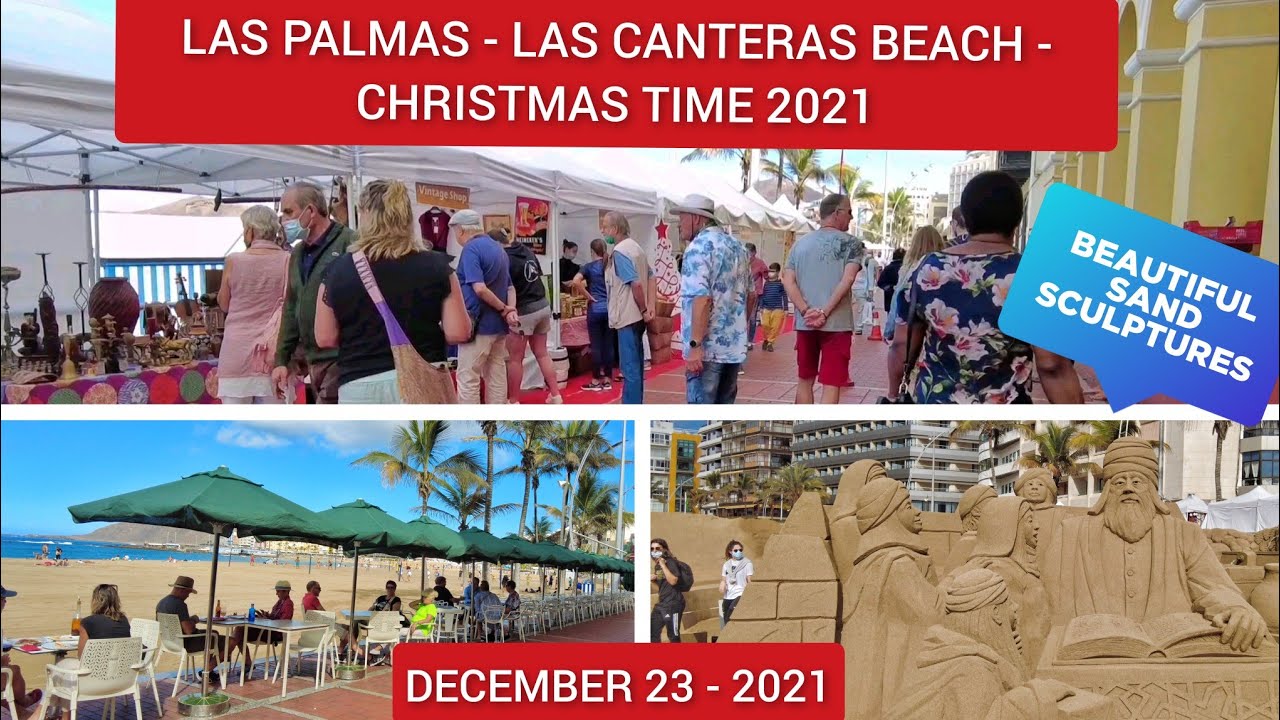 Gran Canaria🌴LAS CANTERAS BEACH AT CHRISTMAS TIME 2021 - LAS PALMAS - SAND SCULPTURES - DECEMBER