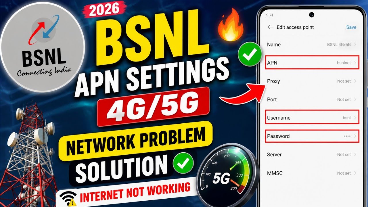Bsnl APN Settings 4G/5G 2026 🔥| Bsnl Network Problem Solution ✨| Bsnl Internet Not Working |Bsnl Net